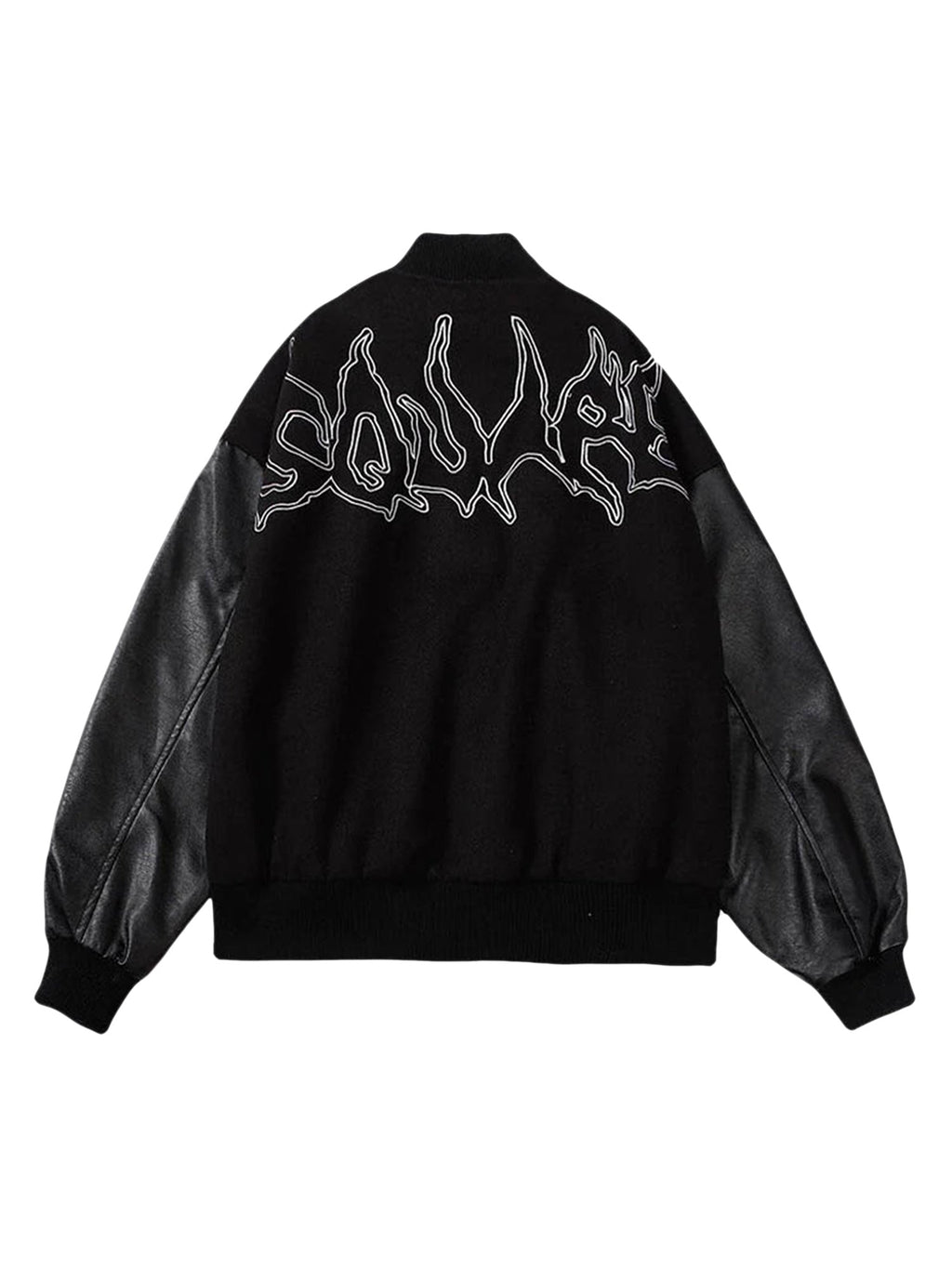 BLACK VARSITY JACKET WITH EMBROIDERED DESIGNS - SYMBOL EMBROIDERY