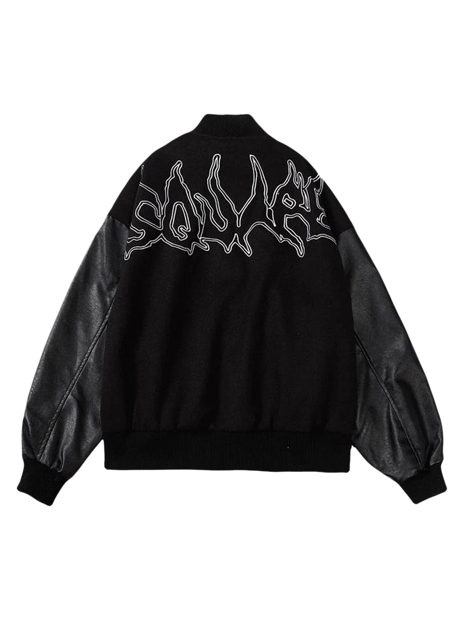 BLACK VARSITY JACKET WITH EMBROIDERED DESIGNS - SYMBOL EMBROIDERY