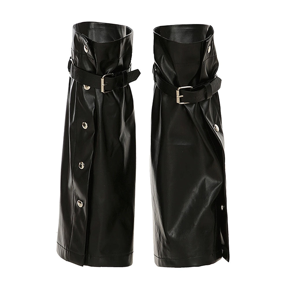 BLACK VEGAN LEATHER LEG WARMERS PAIR