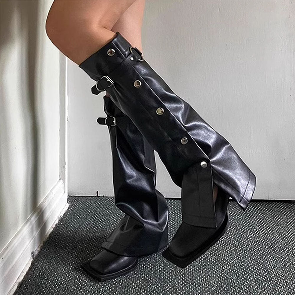 BLACK VEGAN LEATHER LEG WARMERS PAIR