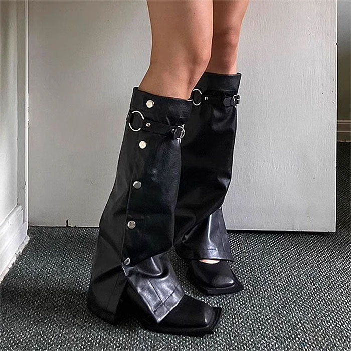BLACK VEGAN LEATHER LEG WARMERS PAIR