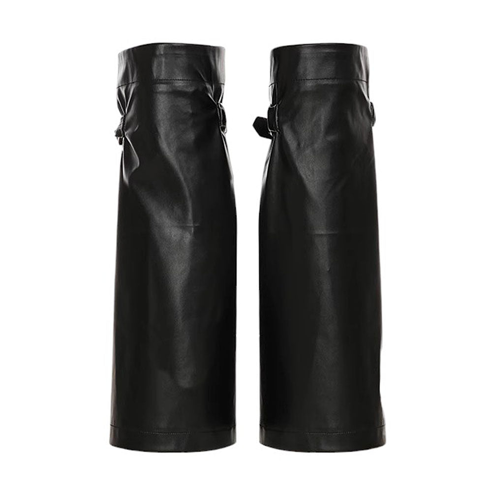 BLACK VEGAN LEATHER LEG WARMERS PAIR