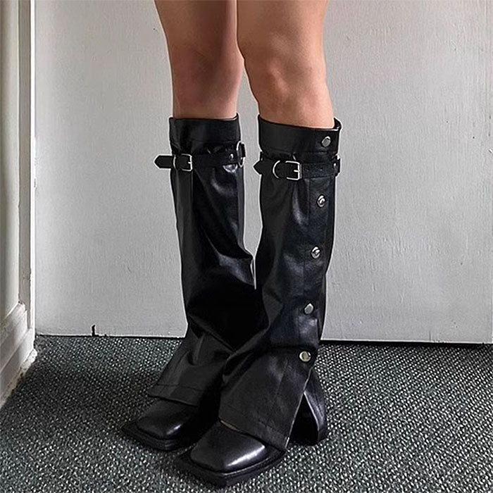 BLACK VEGAN LEATHER LEG WARMERS PAIR