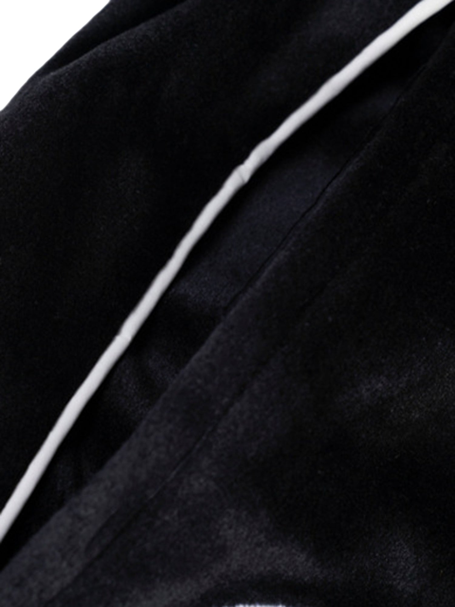 BLACK VELOUR TRACK PANTS WITH WHITE TRIM EMBROIDERED MID WAIST