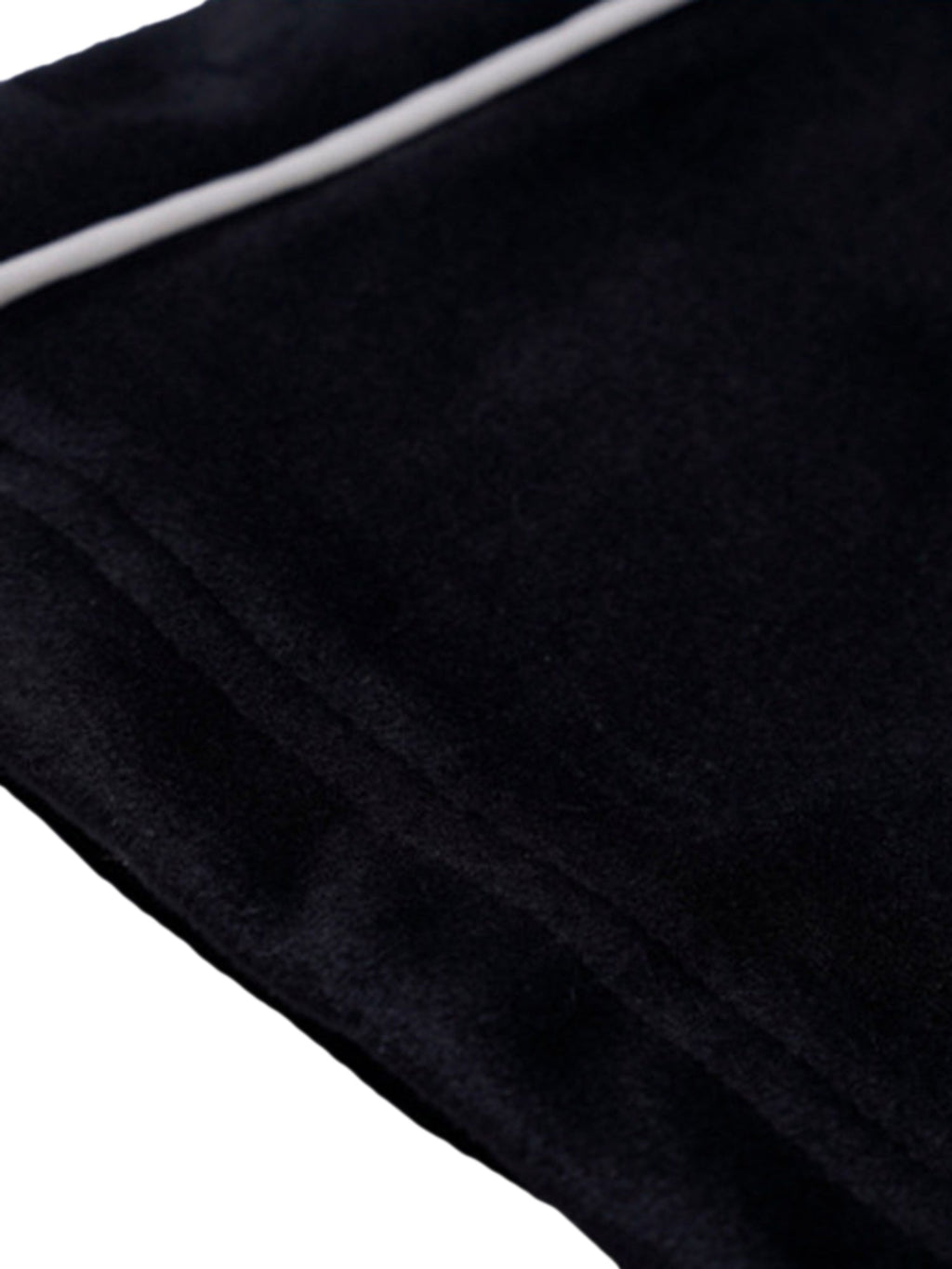 BLACK VELOUR TRACK PANTS WITH WHITE TRIM EMBROIDERED MID WAIST