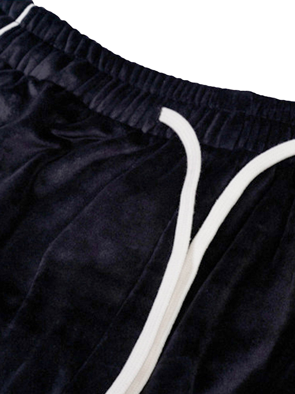 BLACK VELOUR TRACK PANTS WITH WHITE TRIM EMBROIDERED MID WAIST