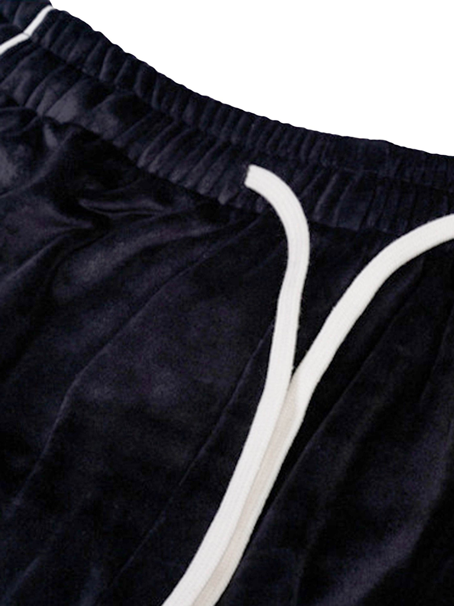 BLACK VELOUR TRACK PANTS WITH WHITE TRIM EMBROIDERED MID WAIST
