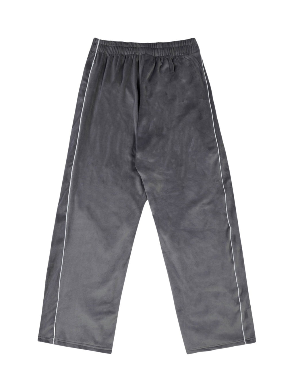 BLACK VELOUR TRACK PANTS WITH WHITE TRIM EMBROIDERED MID WAIST