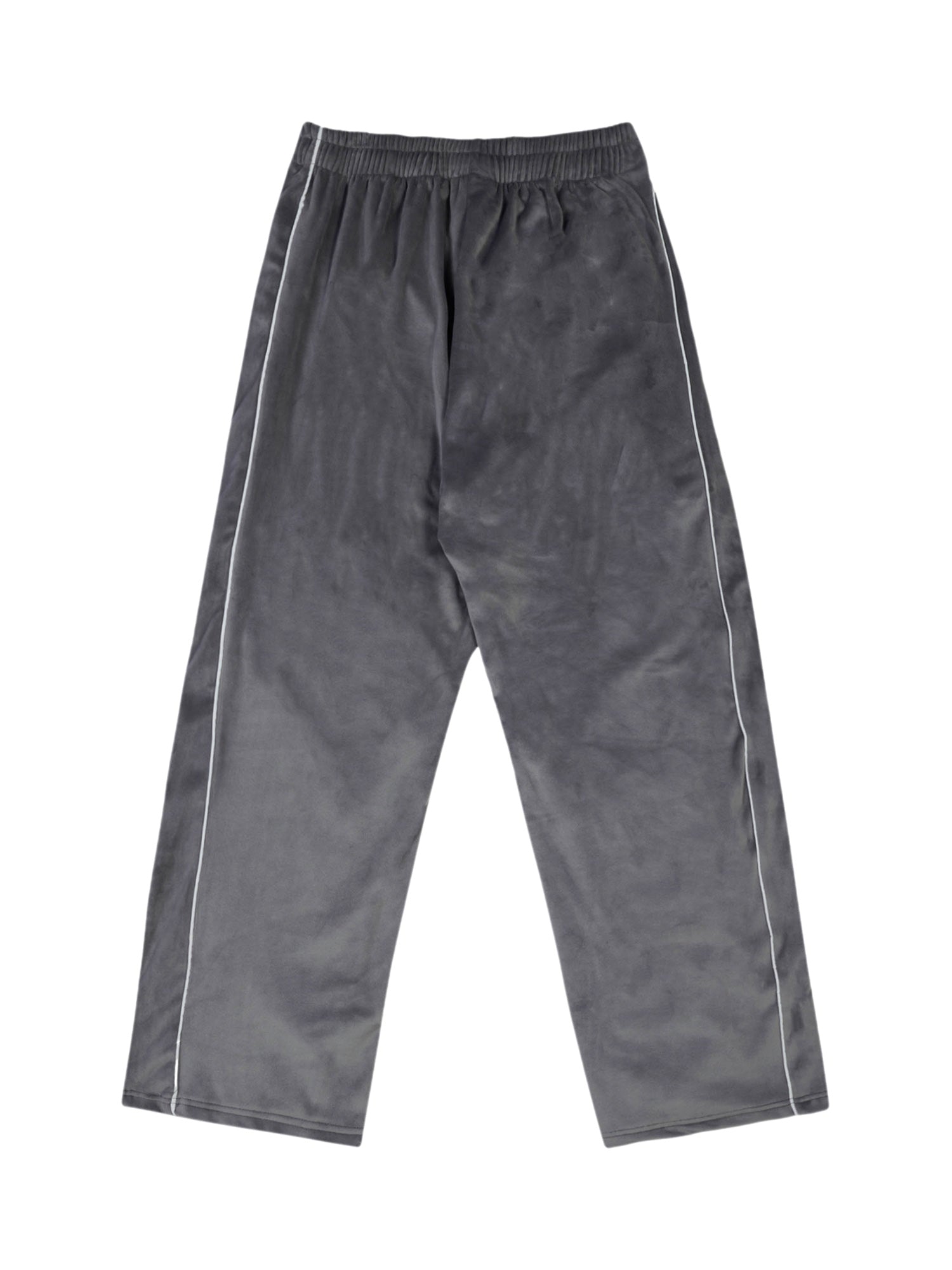 BLACK VELOUR TRACK PANTS WITH WHITE TRIM EMBROIDERED MID WAIST