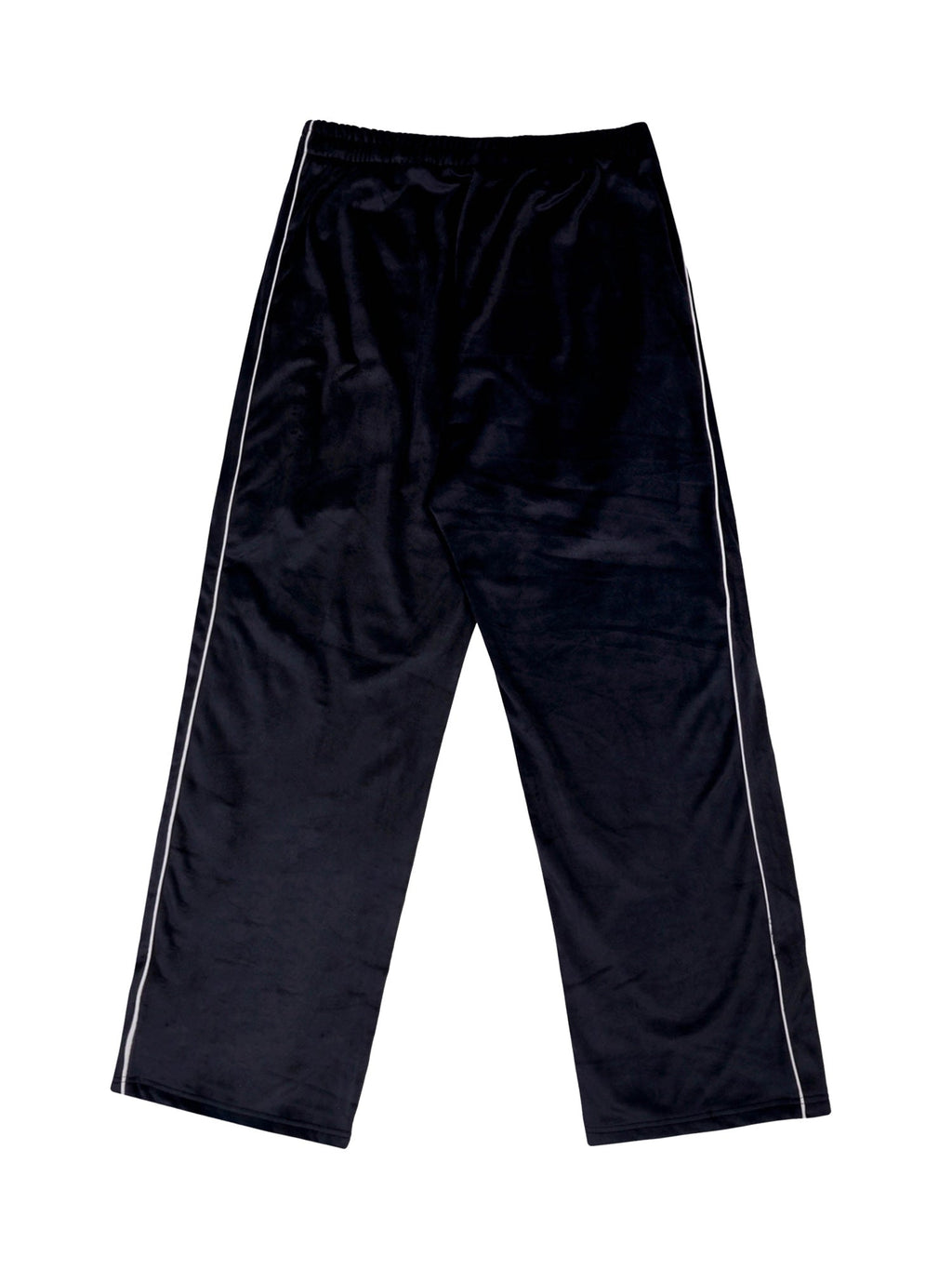 BLACK VELOUR TRACK PANTS WITH WHITE TRIM EMBROIDERED MID WAIST