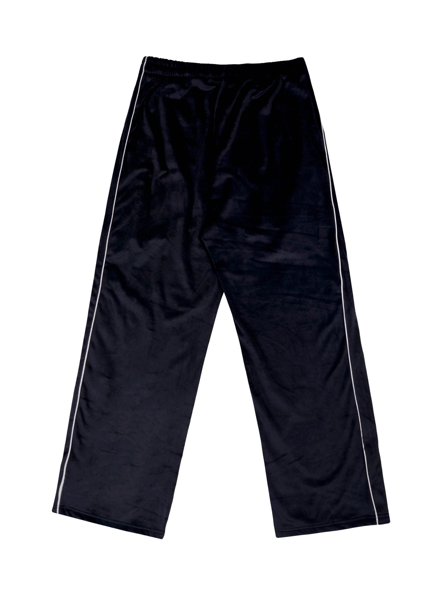 BLACK VELOUR TRACK PANTS WITH WHITE TRIM EMBROIDERED MID WAIST