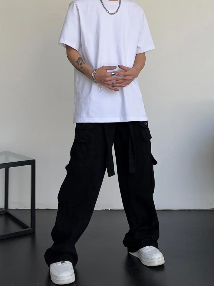 BLACK WIDE-LEG CARGO PANTS UNISEX DENIM JEANS