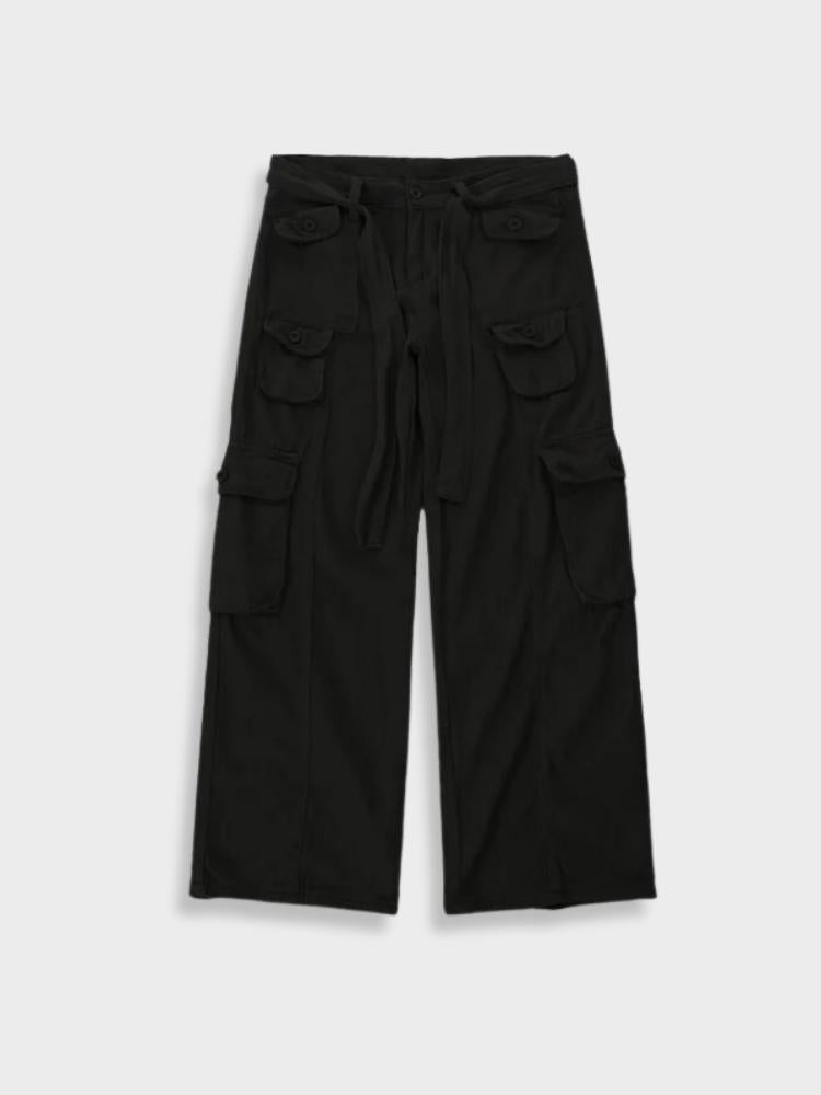 BLACK WIDE-LEG CARGO PANTS UNISEX DENIM JEANS