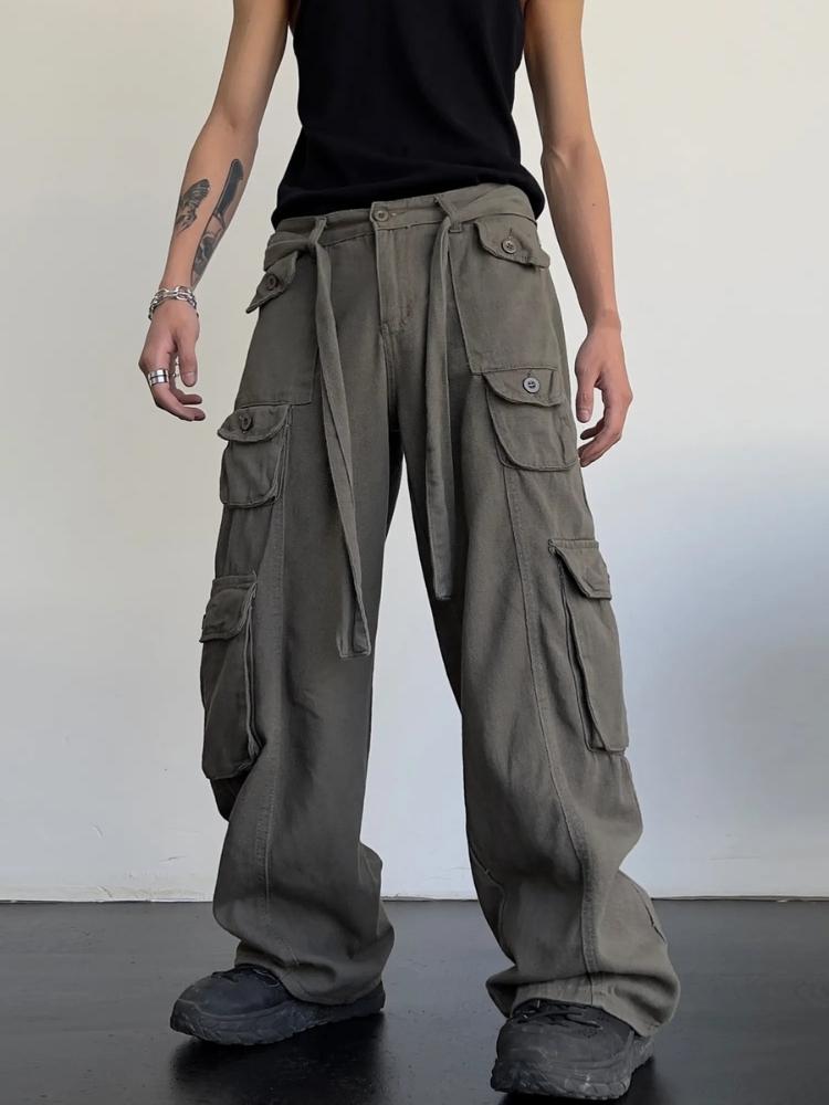 BLACK WIDE-LEG CARGO PANTS UNISEX DENIM JEANS