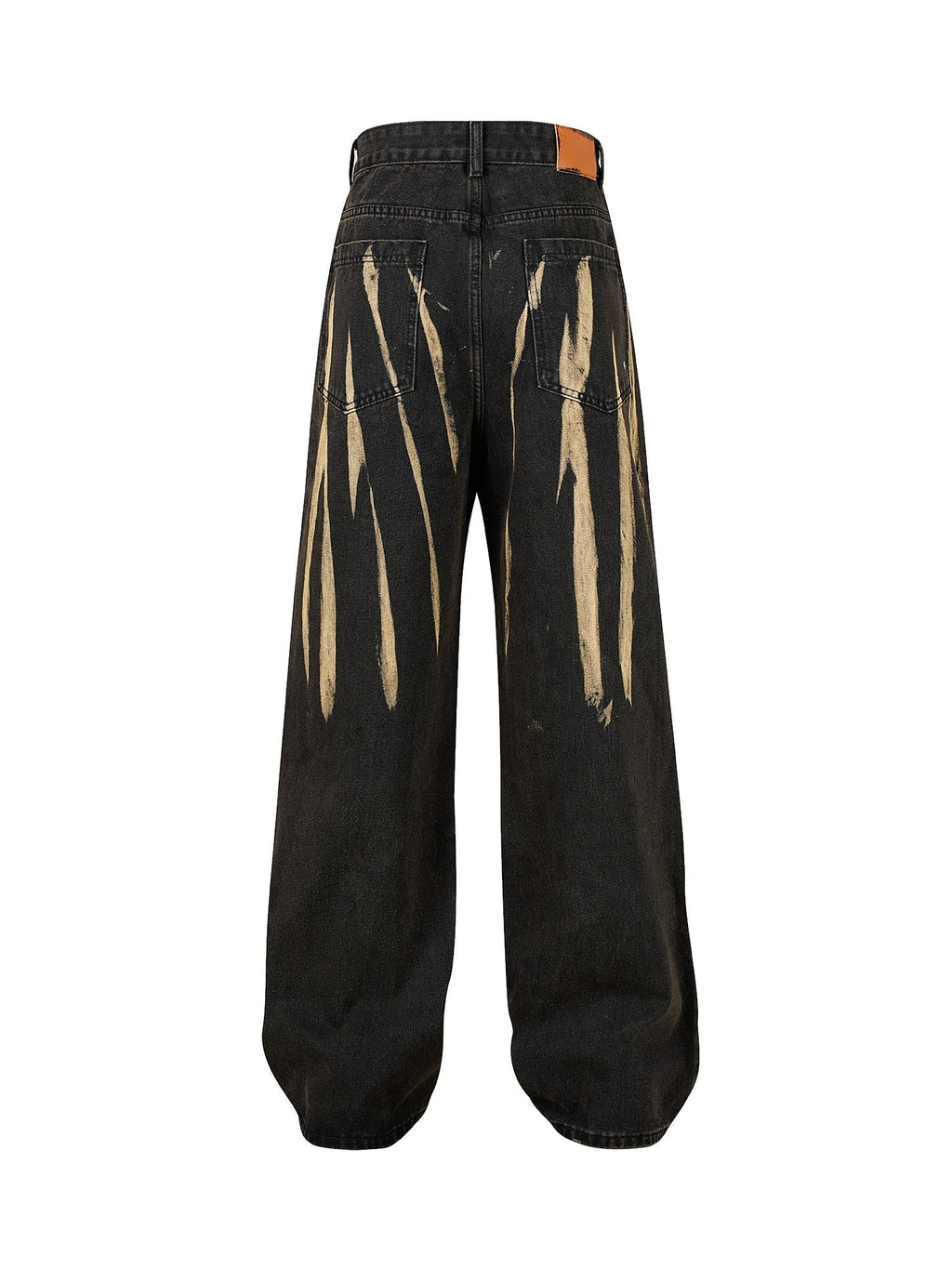 BLACK WIDE-LEG JEANS WITH BEIGE STREAKS - MID WAIST STRAIGHT LEG