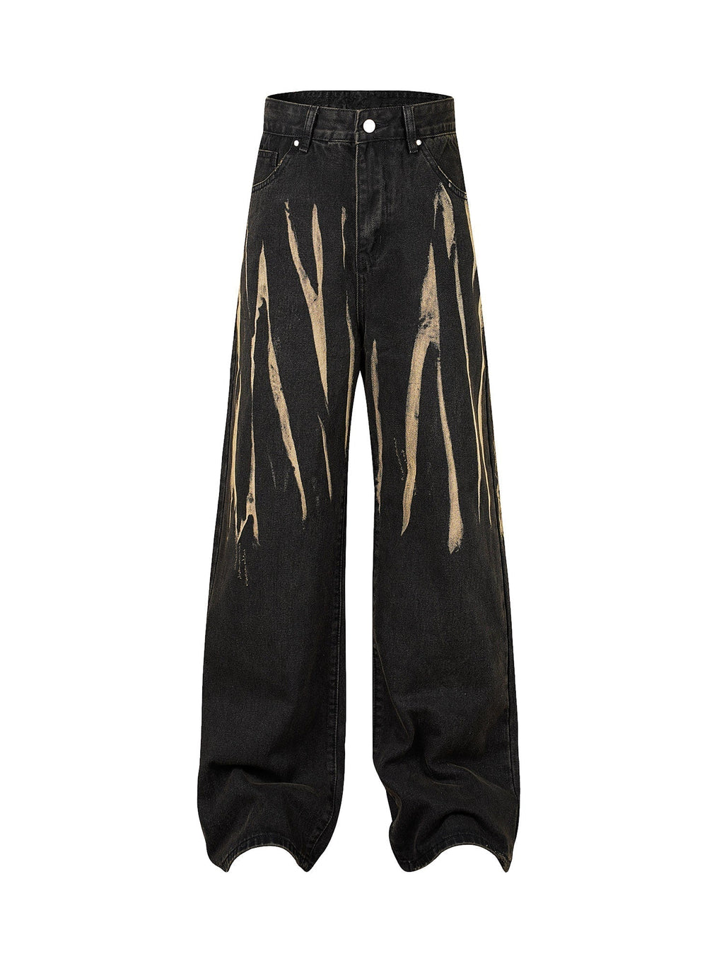 BLACK WIDE-LEG JEANS WITH BEIGE STREAKS - MID WAIST STRAIGHT LEG