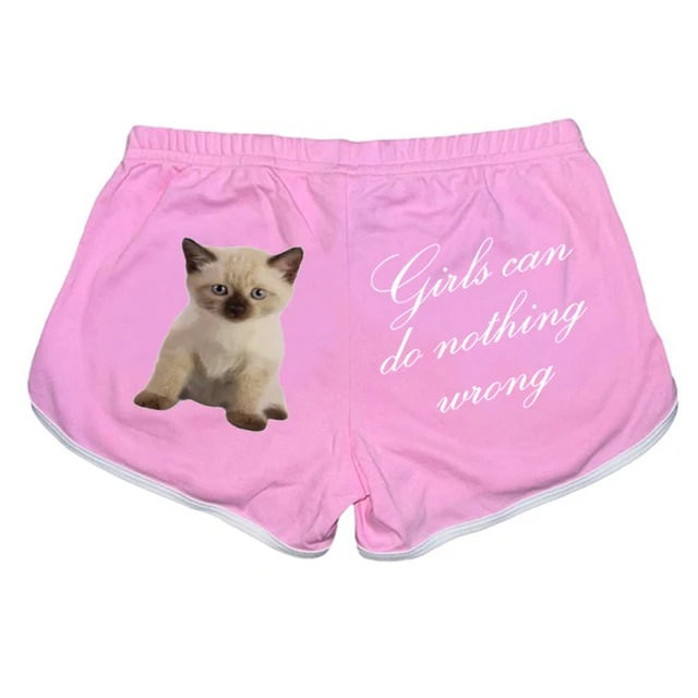BLACK WRONG BOOTY SHORTS WITH CAT AND TEXT