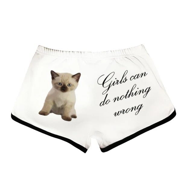 BLACK WRONG BOOTY SHORTS WITH CAT AND TEXT