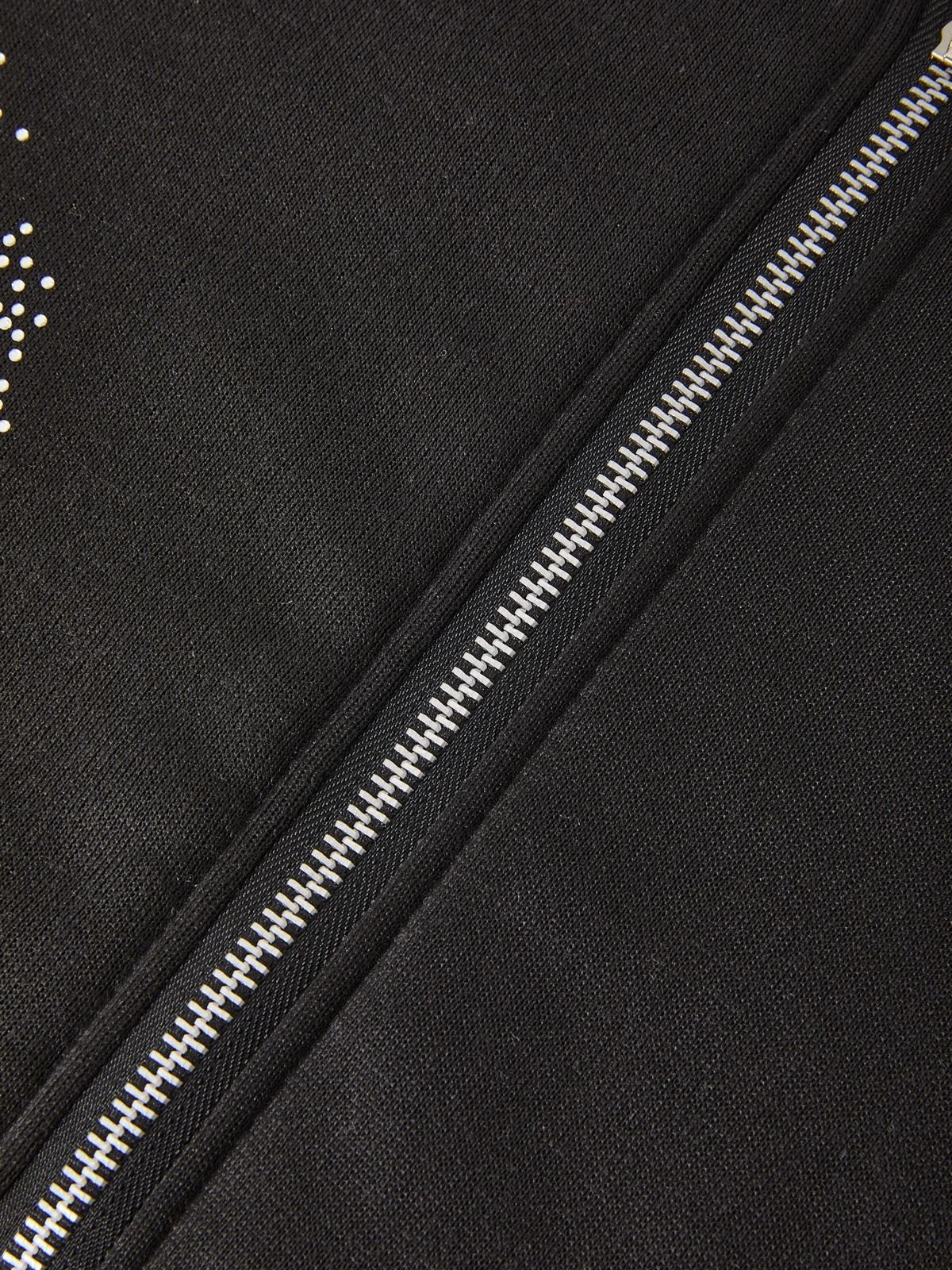 BLACK ZIP-UP HOODIE WITH CROSS DESIGNS LOOSE FIT LONG SLEEVE