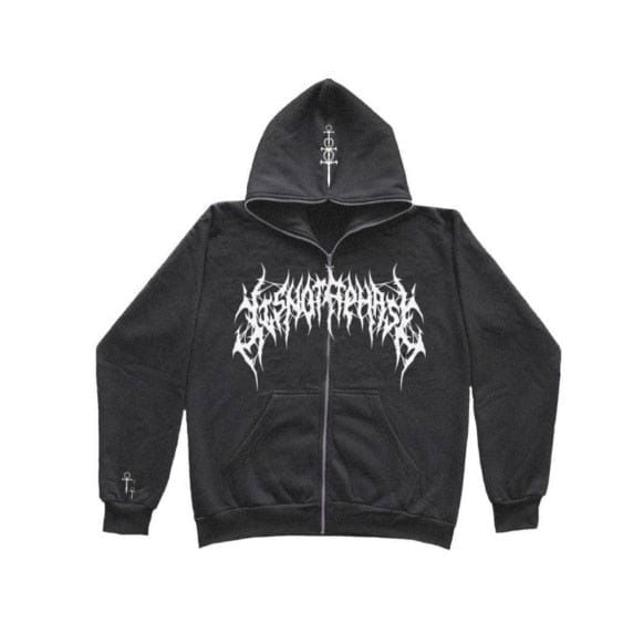 BLACK ZIP-UP HOODIE WITH GOTHIC LETTERING - SWEAT ZIP STORM
