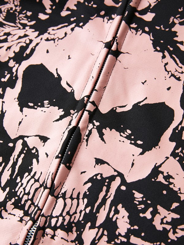 BLACK ZIP-UP HOODIE WITH STRIKING SKULL DESIGN
