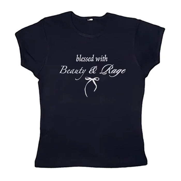 BLESSED WITH BEAUTY AND RAGE Y2K CROP TEE
