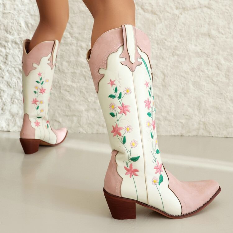 BLOSSOM TRAIL FLORAL COWBOY BOOTS PINK FLORAL COWBOY