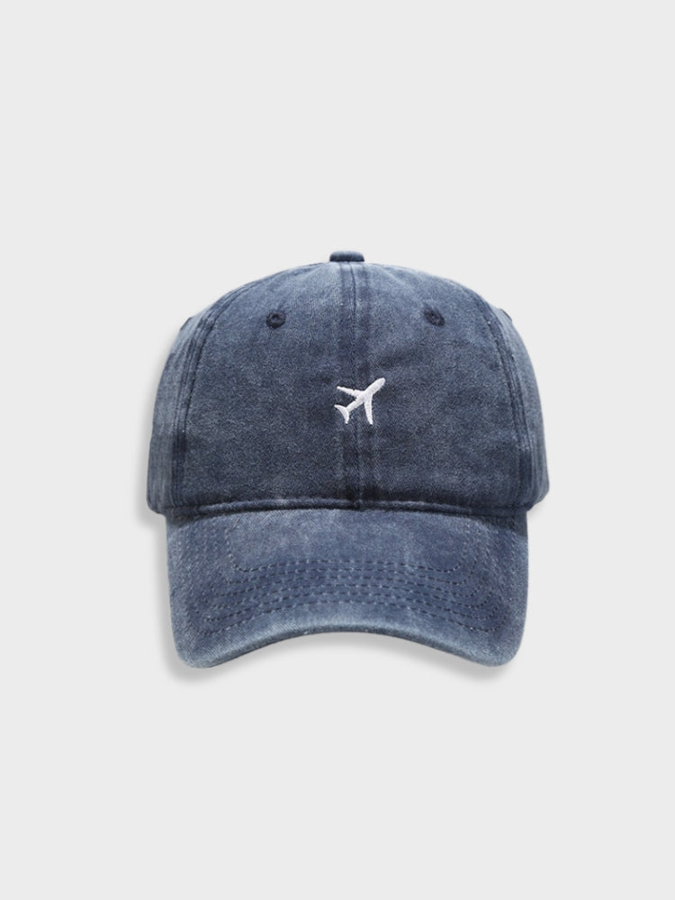 BLUE AIRPLANE EMBROIDERED BASEBALL CAP FOR OUTDOOR SUN PROTECTION