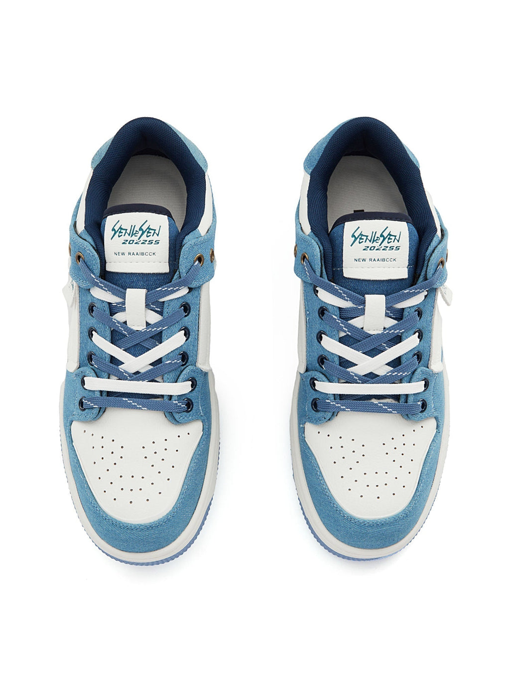 BLUE AND WHITE LOW-TOP SNEAKERS WITH ROUND TOE CASUAL DESIGN