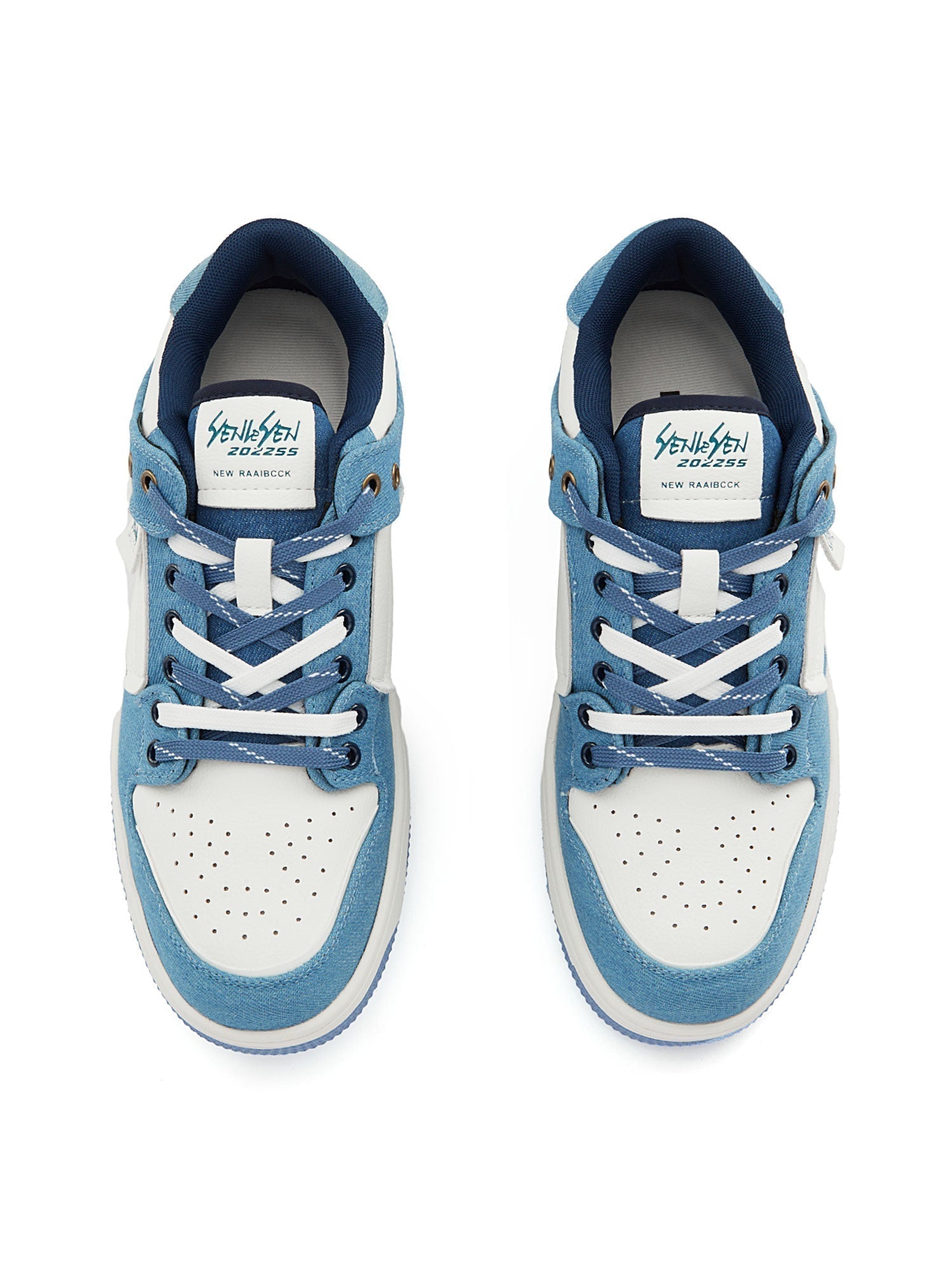 BLUE AND WHITE LOW-TOP SNEAKERS WITH ROUND TOE CASUAL DESIGN