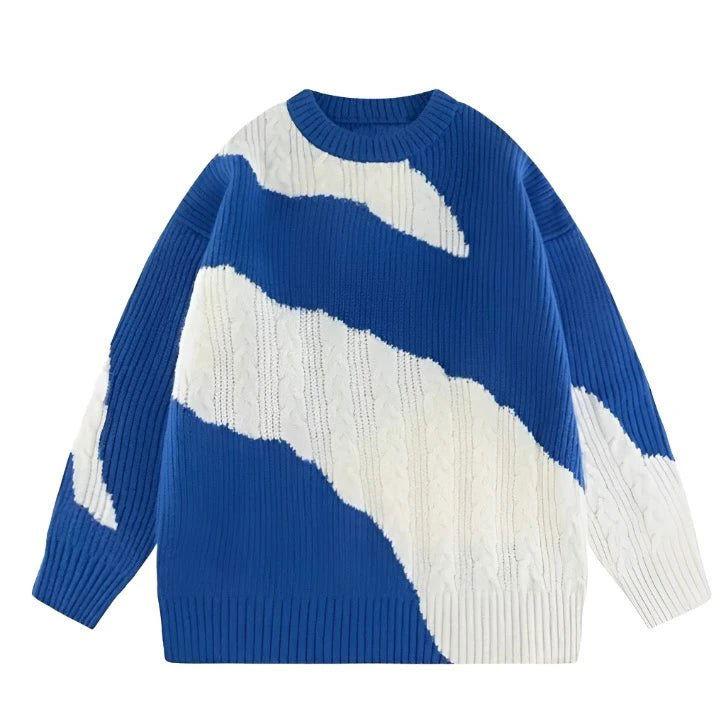 BLUE AND WHITE PATTERNED KNIT SWEATER - ULTIMATE INNOVATIVE KNITTING
