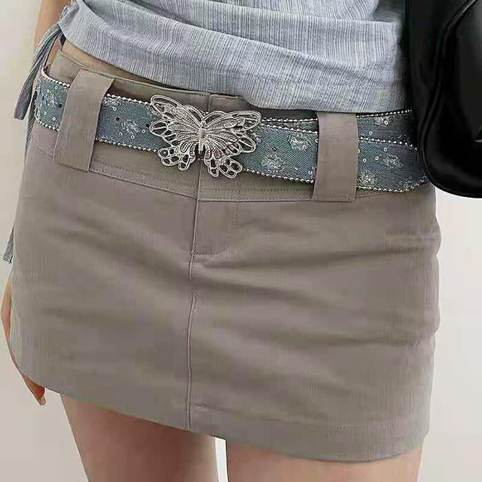 BLUE BELT WITH BUTTERFLY BUCKLE ACCESSORY FOR WAIST WAISTBAND