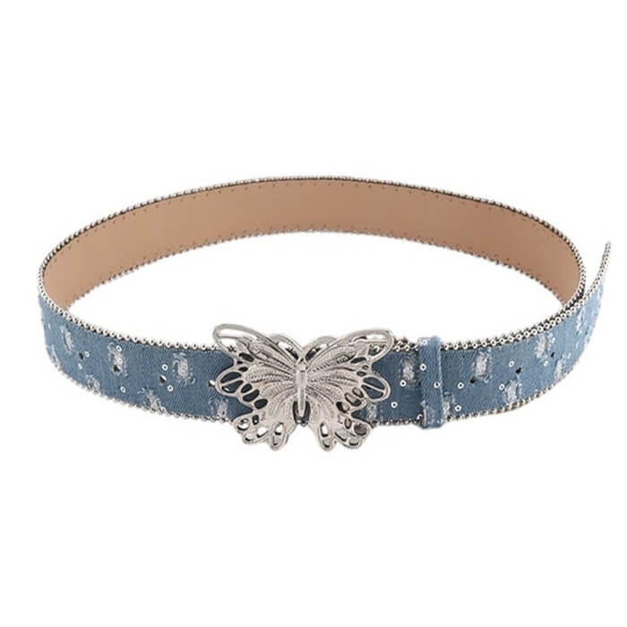 BLUE BELT WITH BUTTERFLY BUCKLE ACCESSORY FOR WAIST WAISTBAND