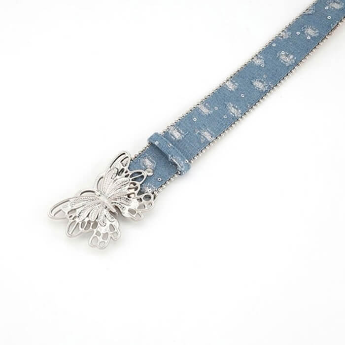 BLUE BELT WITH BUTTERFLY BUCKLE ACCESSORY FOR WAIST WAISTBAND
