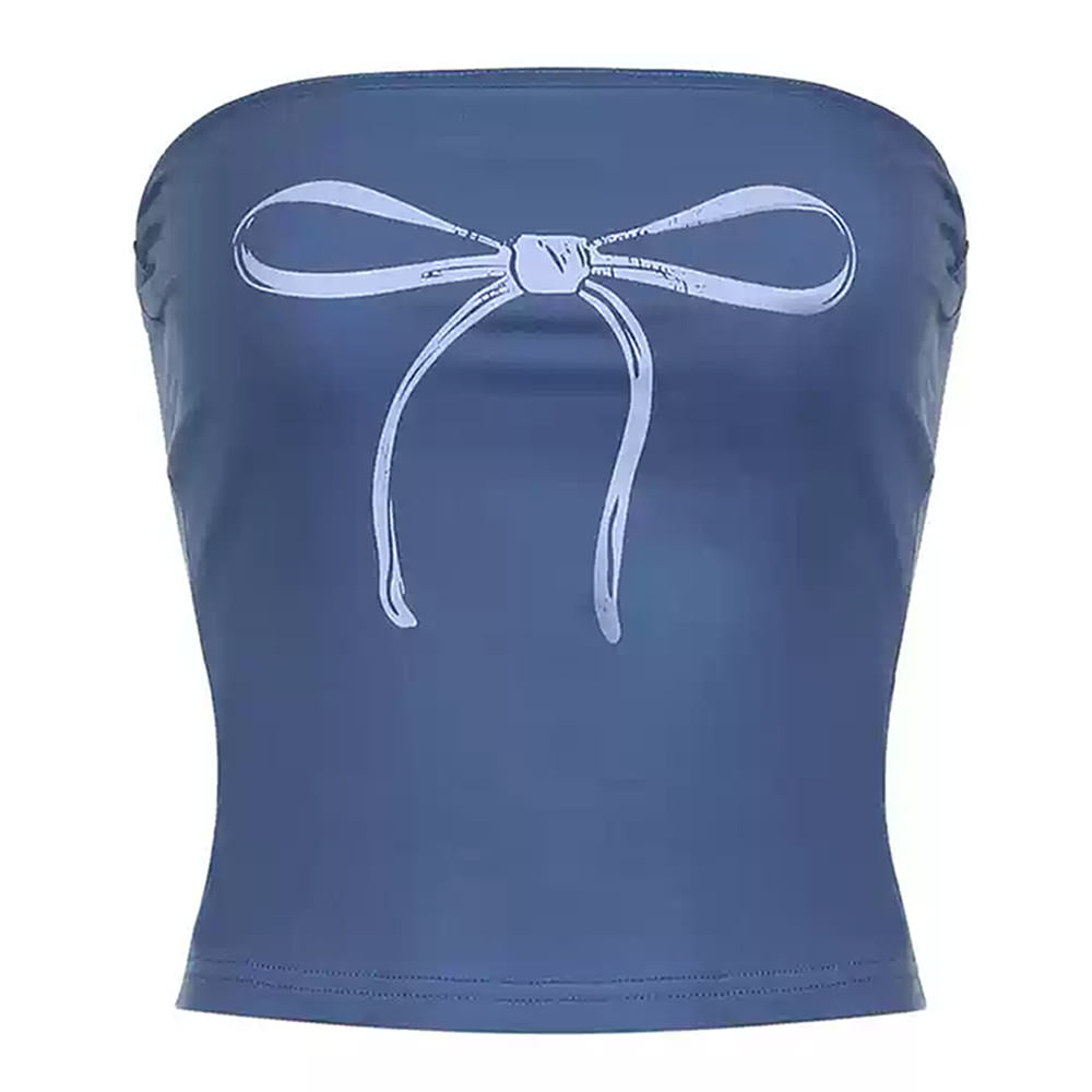 BLUE BOW Y2K TUBE TOP - BUST MEASUREMENT, COQUETTE