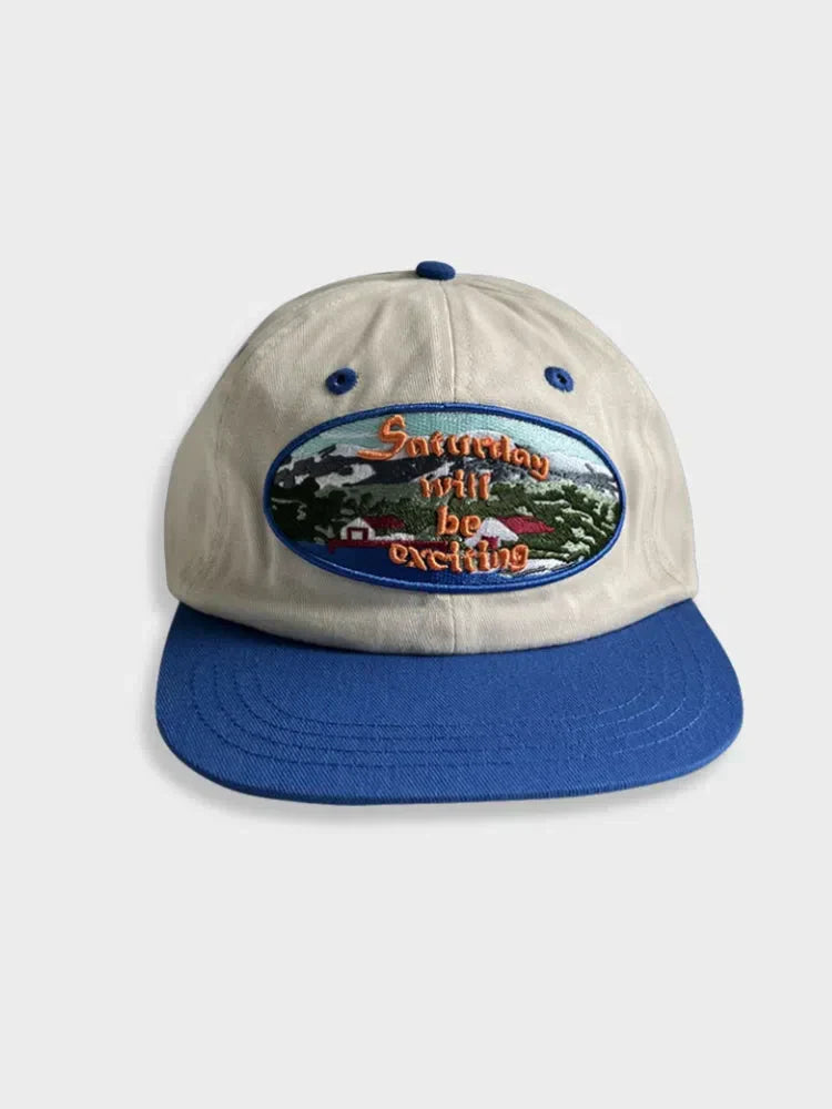 BLUE-BRIMMED BASEBALL CAP WITH EMBROIDERED PATCH - CASQUETTE UNISEXE COTON STREETWEAR