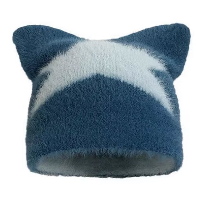 BLUE CAT EAR HAT WINTER HEADWEAR