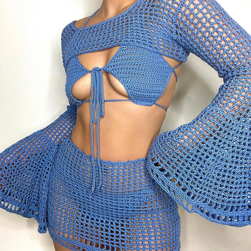 BLUE CROCHET CROP TOP AND SKIRT SET BUST MEASUREMENT