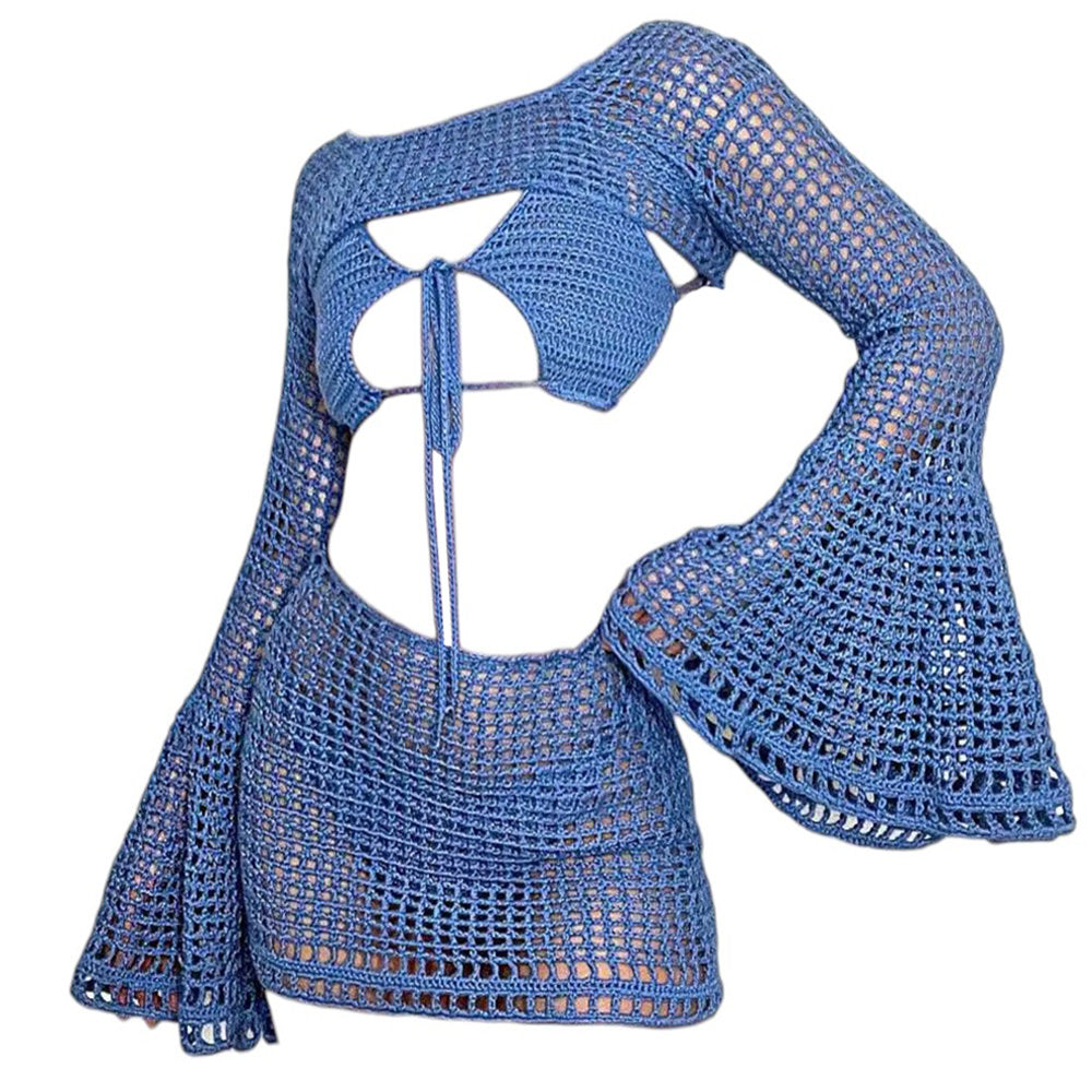 BLUE CROCHET CROP TOP AND SKIRT SET BUST MEASUREMENT