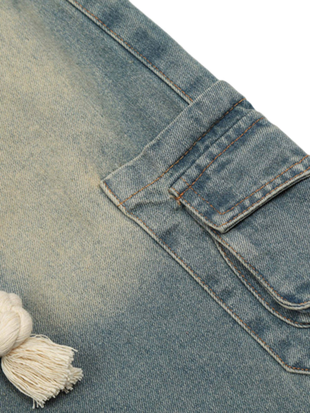 BLUE DENIM CARGO PANTS WITH PINK STAR BELT CASUAL MID WAIST TRENDY