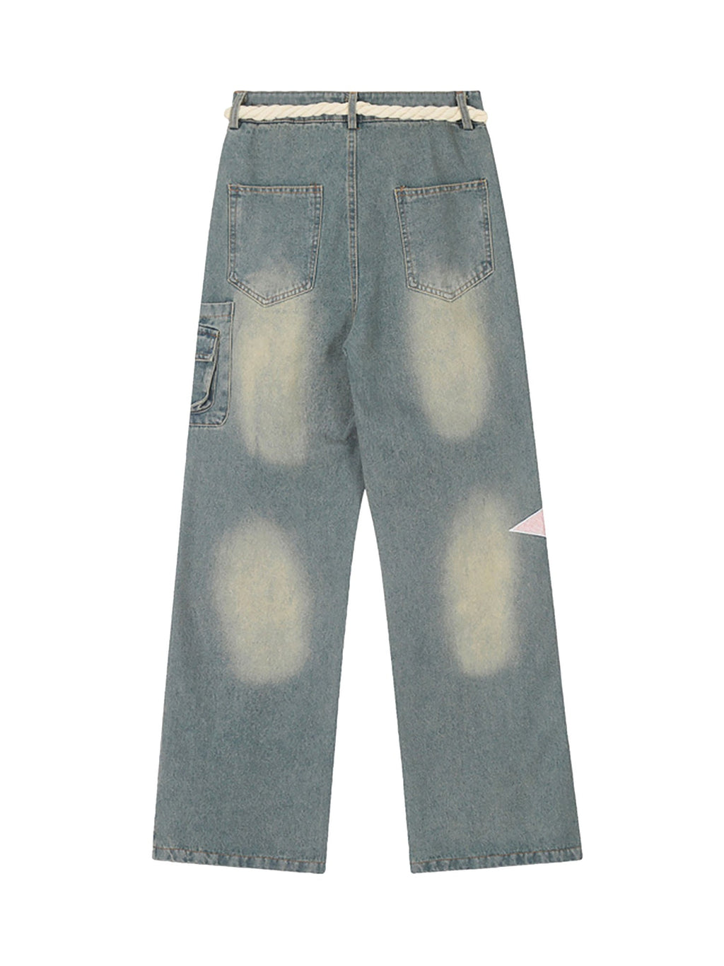 BLUE DENIM CARGO PANTS WITH PINK STAR BELT CASUAL MID WAIST TRENDY