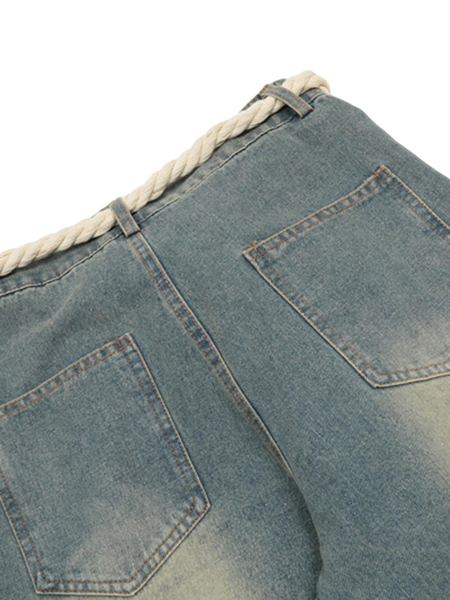 BLUE DENIM CARGO PANTS WITH PINK STAR BELT CASUAL MID WAIST TRENDY