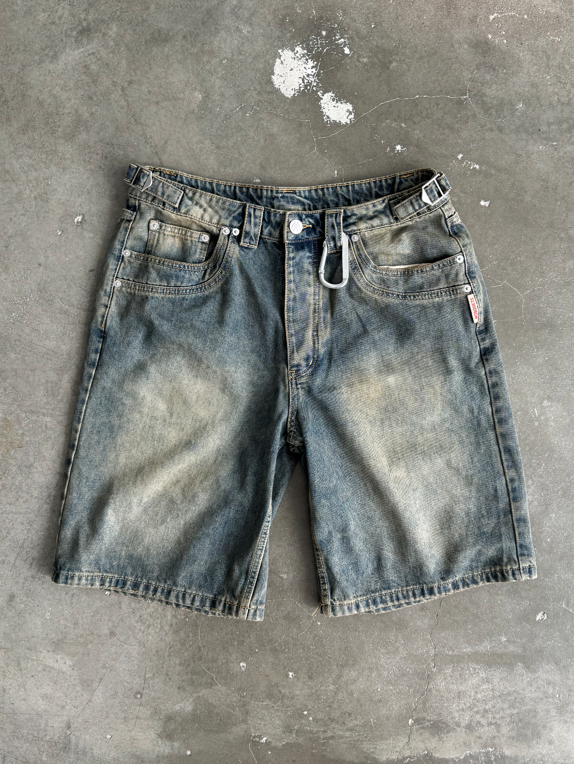 BLUE DENIM JEAN SHORTS DIRT BLUE WASHED DESIGN