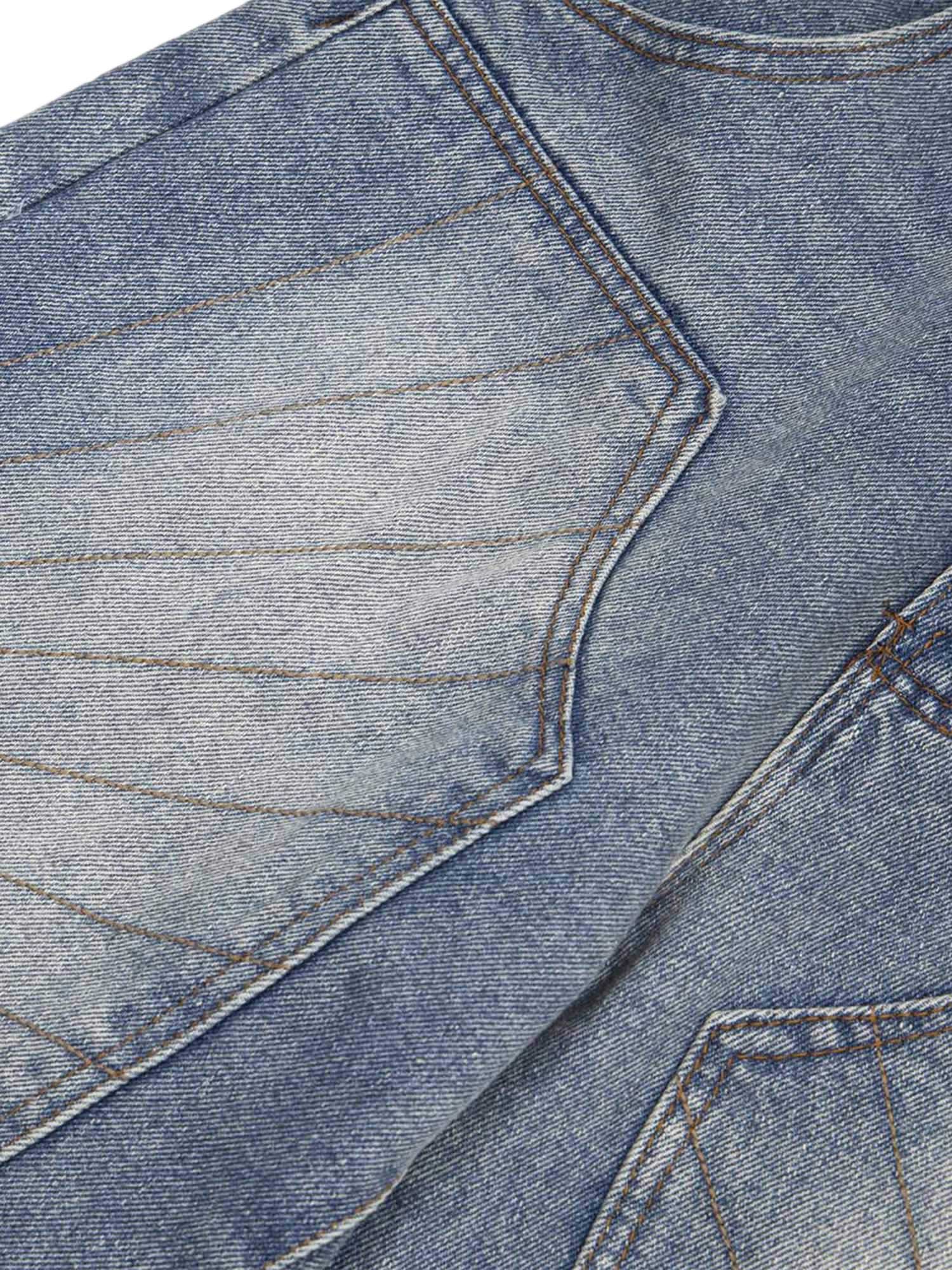 BLUE DENIM JORTS WITH SUNBURST DESIGN - BREATHABLE DENIM JORTS