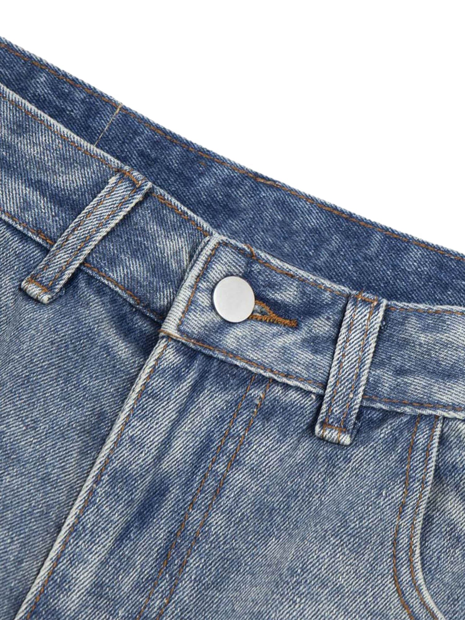 BLUE DENIM JORTS WITH SUNBURST DESIGN - BREATHABLE DENIM JORTS