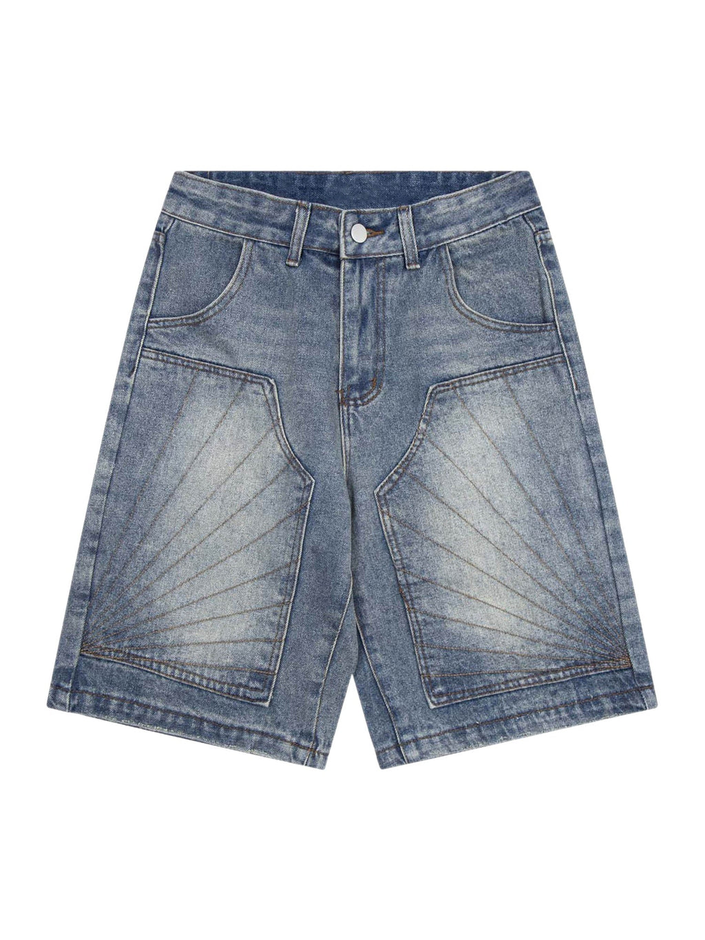 BLUE DENIM JORTS WITH SUNBURST DESIGN - BREATHABLE DENIM JORTS