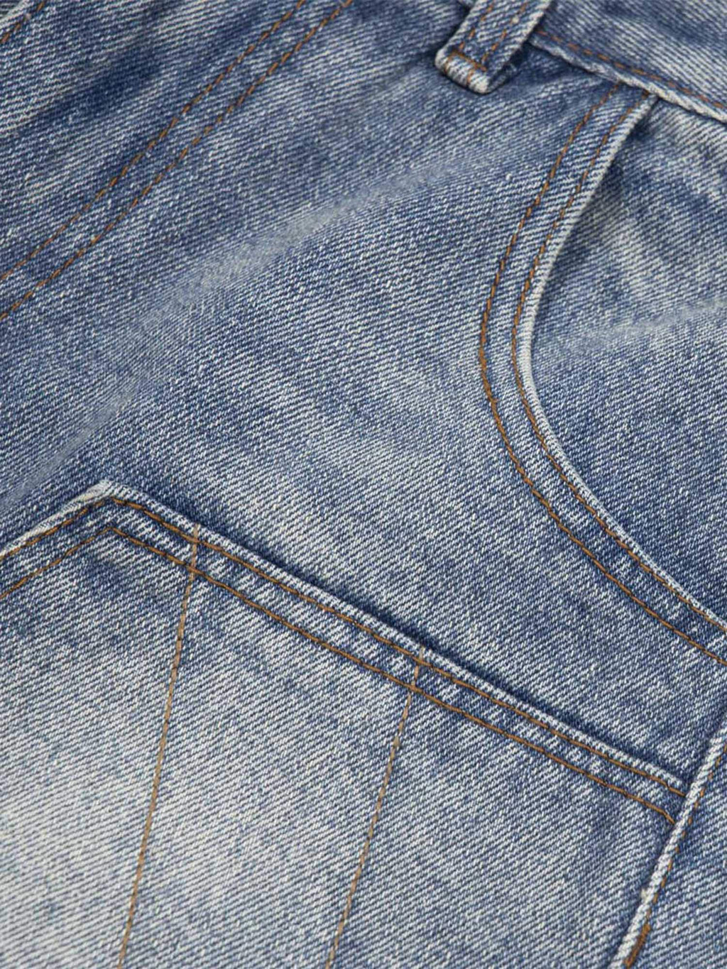 BLUE DENIM JORTS WITH SUNBURST DESIGN - BREATHABLE DENIM JORTS