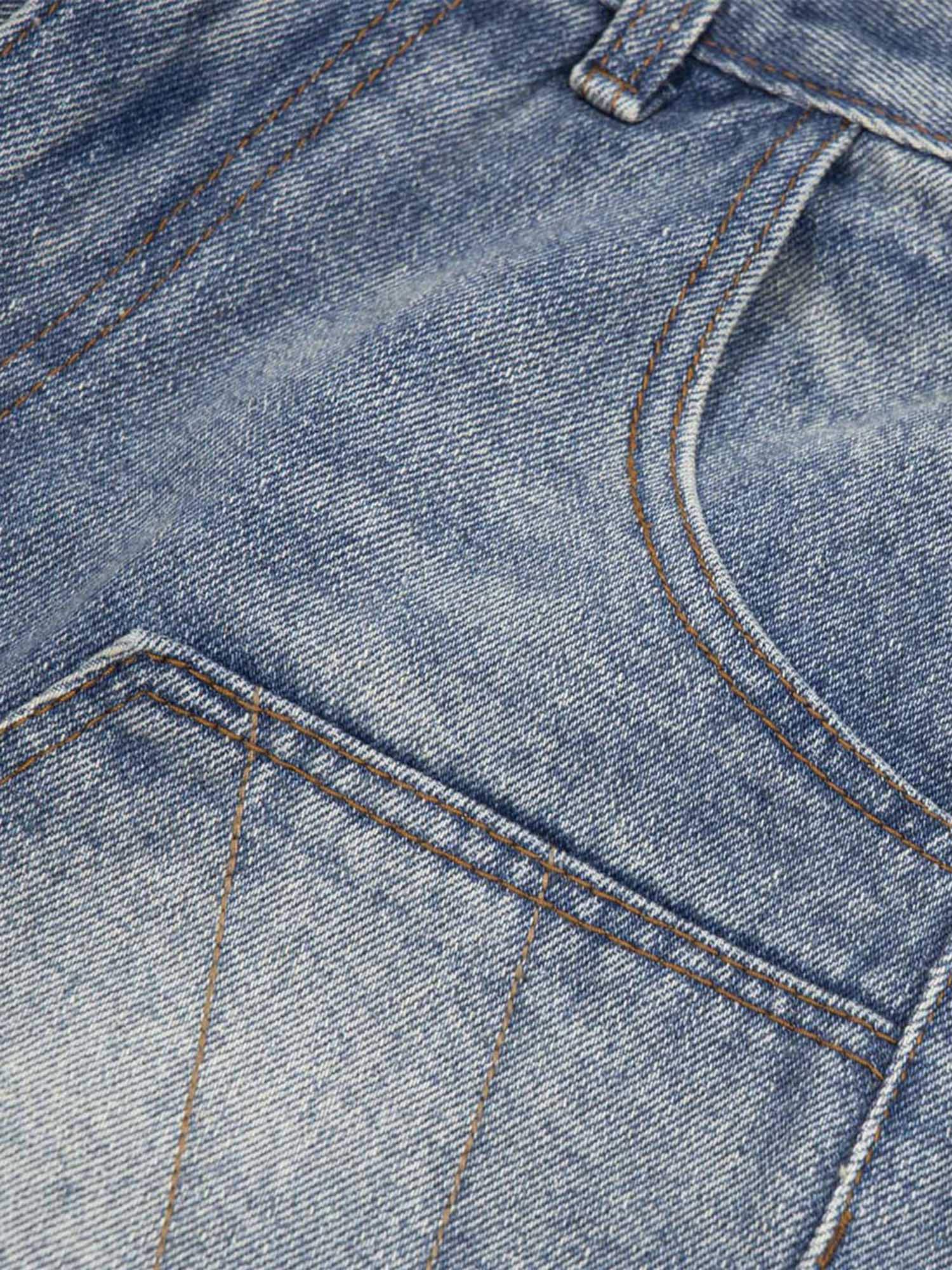 BLUE DENIM JORTS WITH SUNBURST DESIGN - BREATHABLE DENIM JORTS