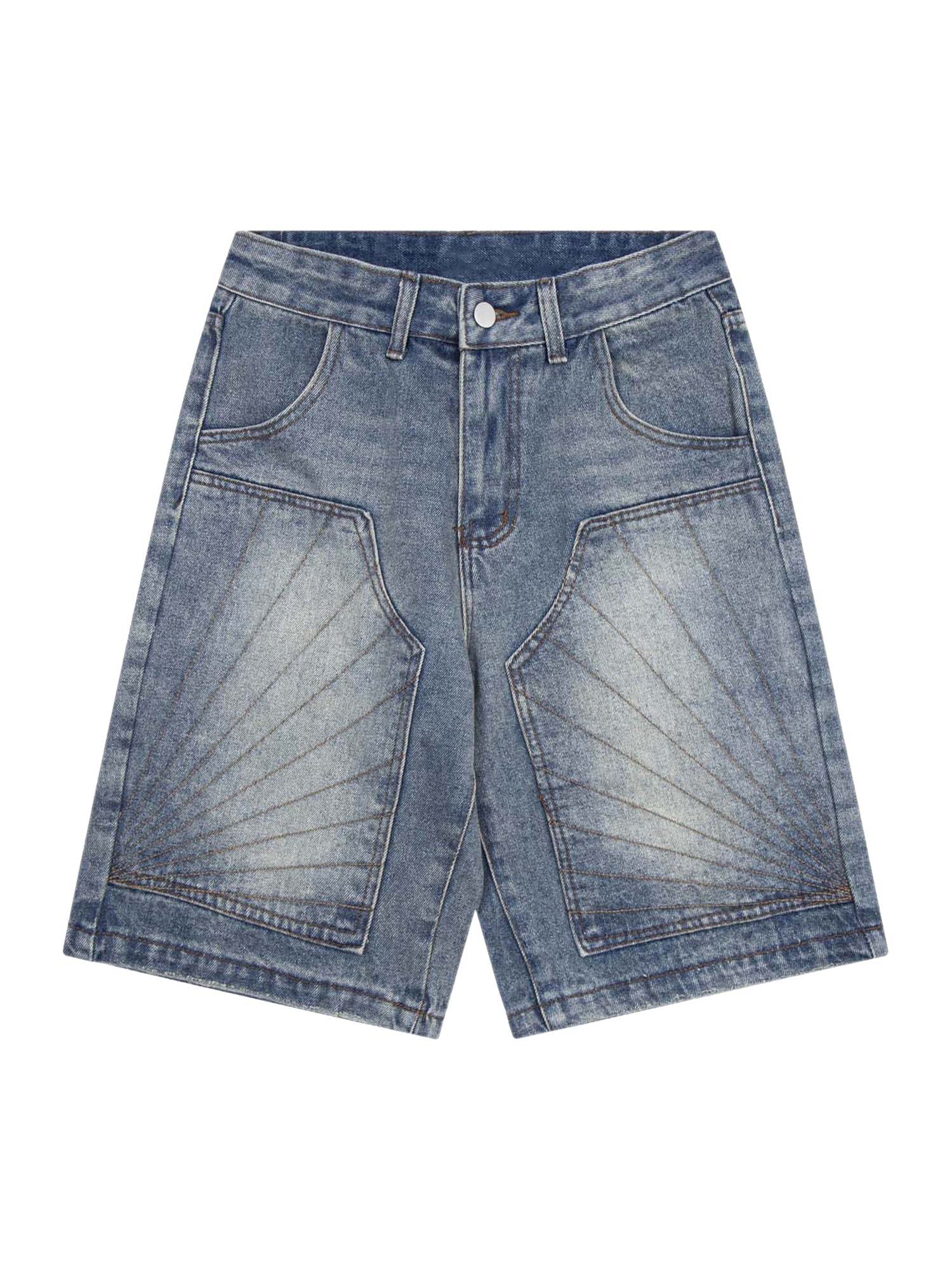 BLUE DENIM JORTS WITH SUNBURST DESIGN - BREATHABLE DENIM JORTS