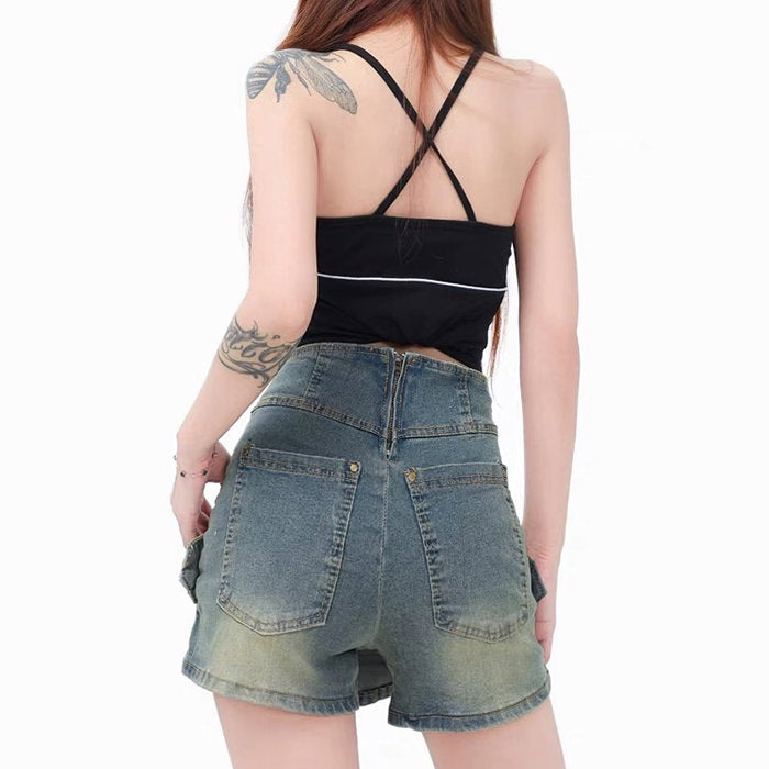 BLUE DENIM MINI SKIRT WITH DOUBLE BUCKLE
